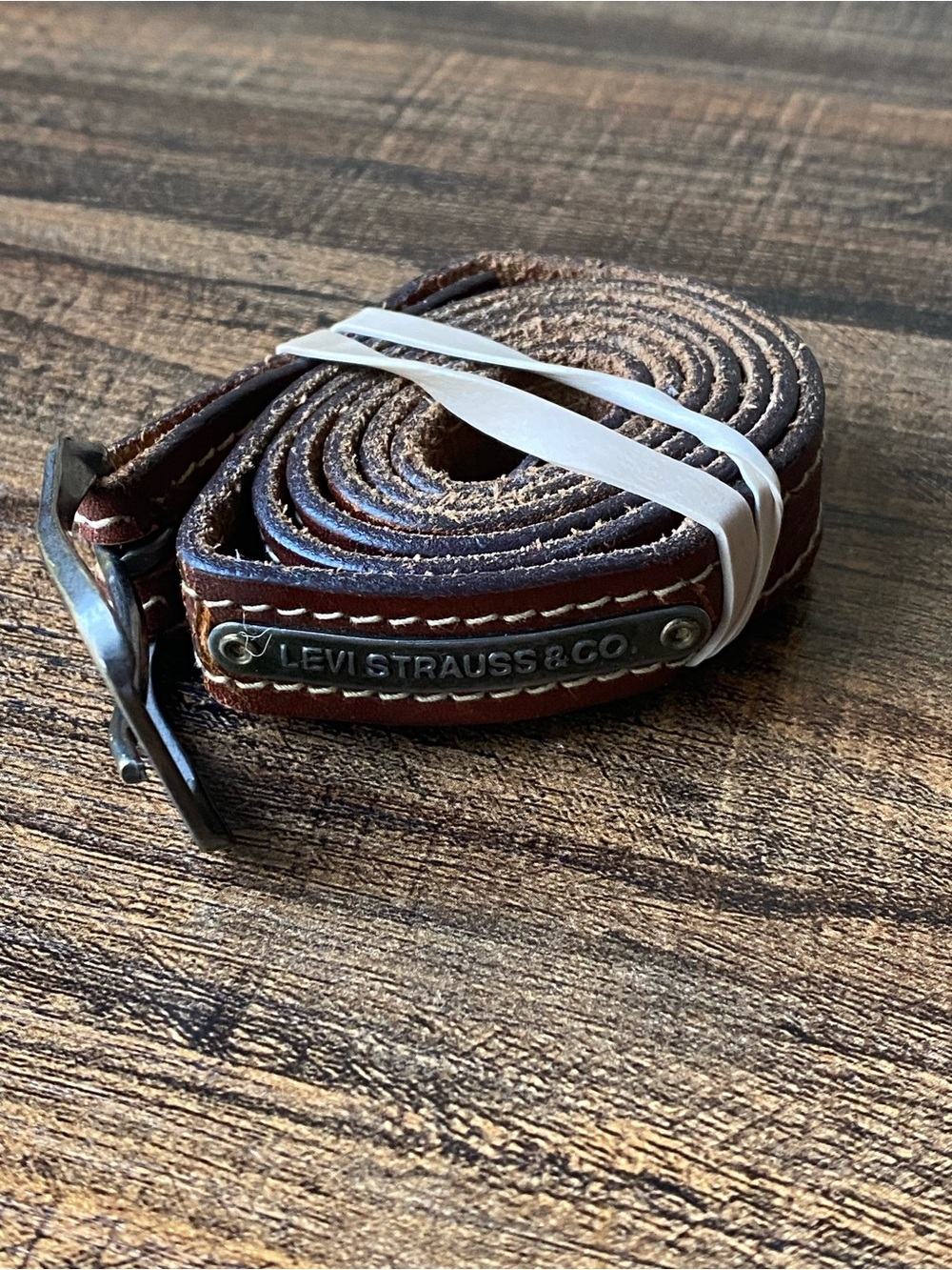 Vintage Levi Strauss & Co Leather Skinny Belt, 28”